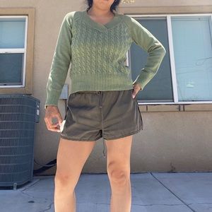 Vintage Green Embroidered V Neck Sweater Size S